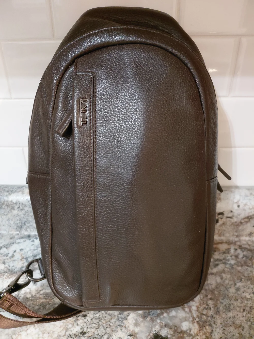 TUMI Men's Brown Leather Slingback Bag